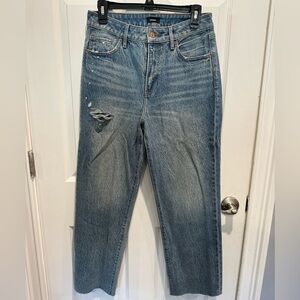 Express Light Blue Distressed Straight Leg Jeans